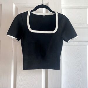 Express Body Contour Square Neck Black Top with White Trim